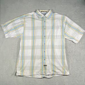 Southpole Button Up Shirt Mens XL Blue Yellow Plaid Stripe Hexagon‎ Product Y2K